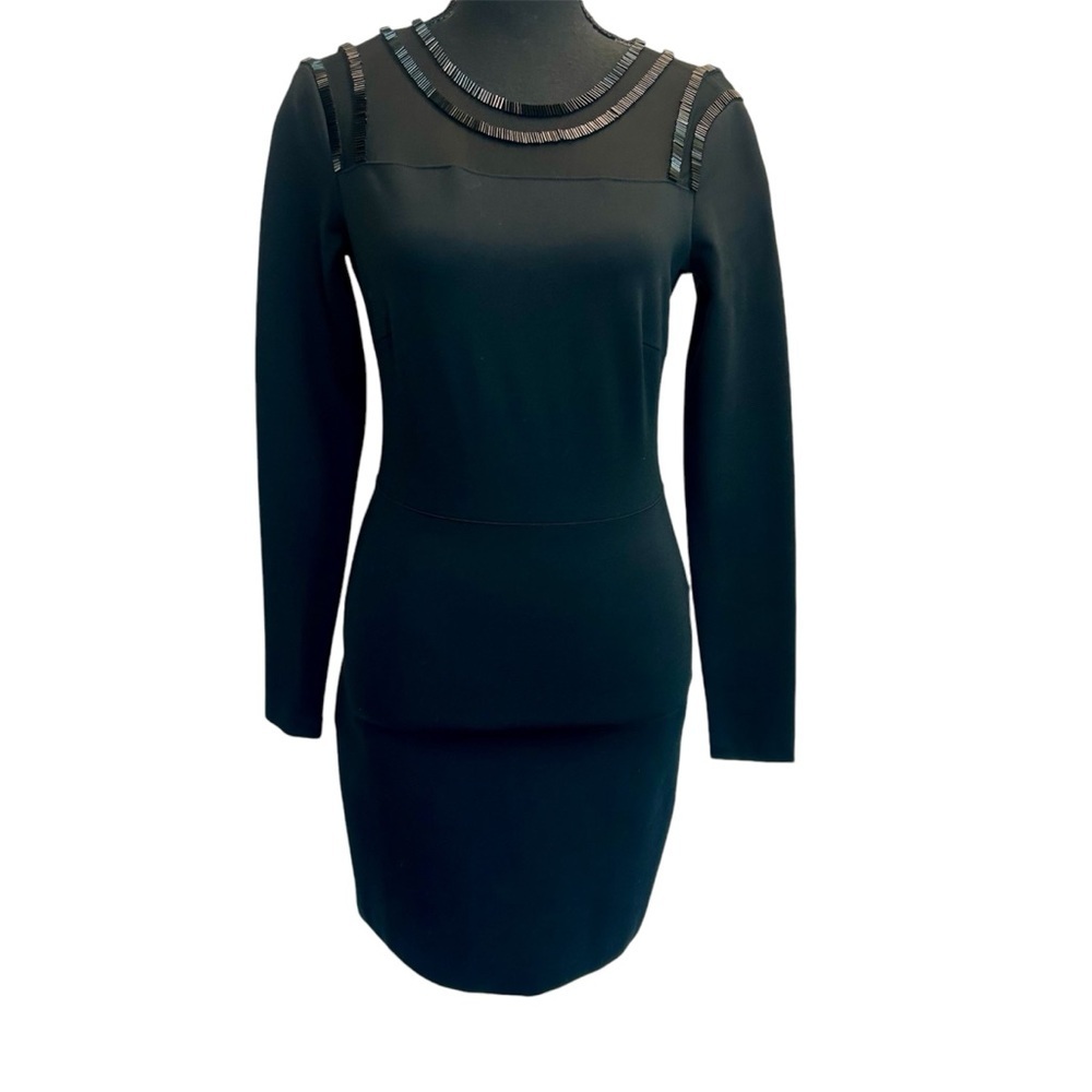 Armani exchange black mesh beaded long sleeve bodycon mini dress Sz S